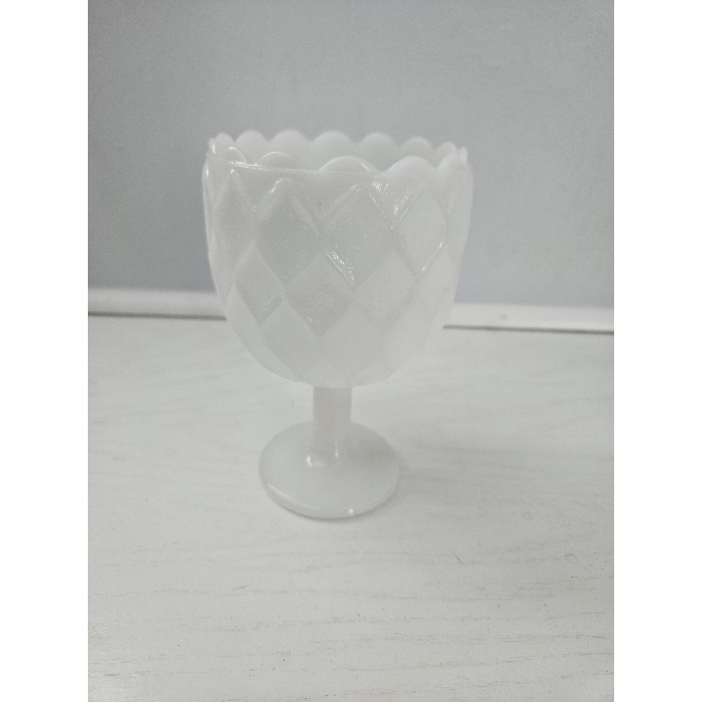 Vintage Anchor Hocking Textured Diamond Pattern White Milk Glass Stemmed Chalice